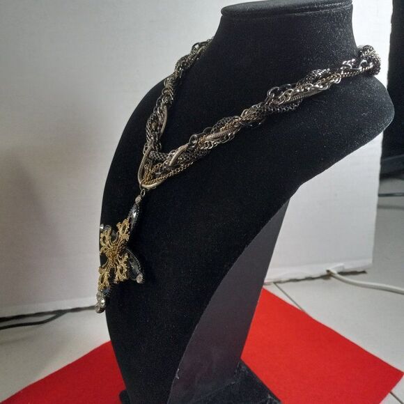 Erica Lyons Statement Multi-strand and Metals Large Black Cross Necklace - Picture 2 of 5